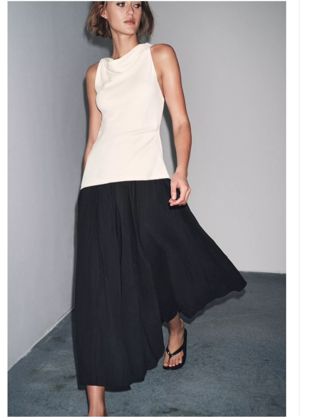 NWT Zara Collection Combination Halter Maxi Dress Off White Black Size S